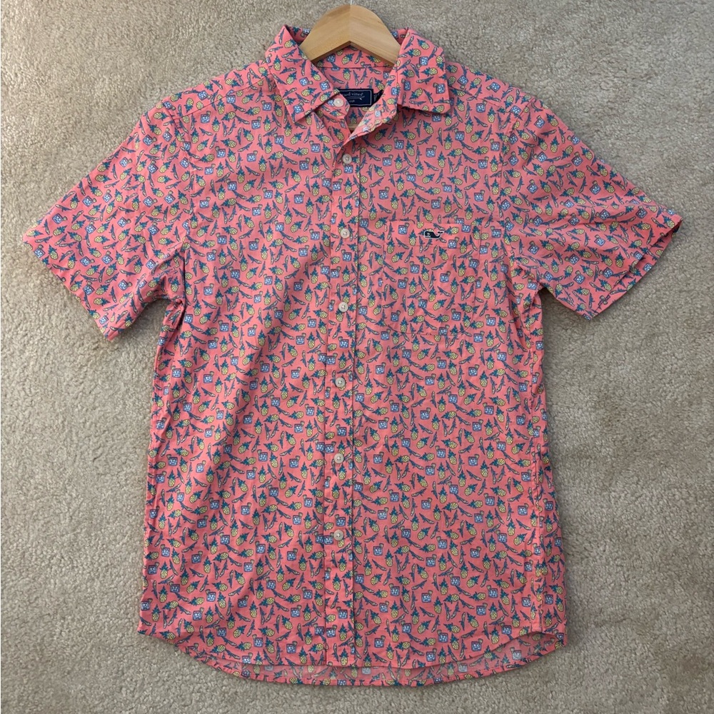 Vineyard Vines Men's Pink Pineapple Short Sleeve Button Down